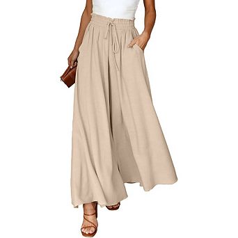 Pants for Women Casual Elastic Waist Flowy Wide Leg Pants with Pockets