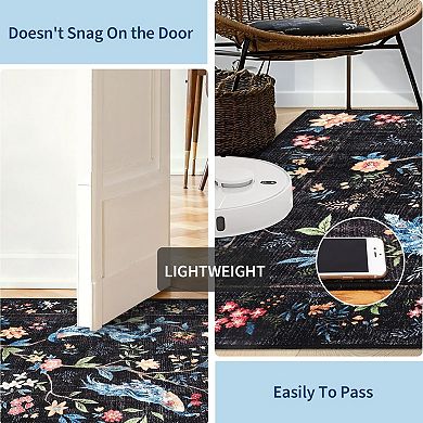 ANIXOL Peacock Floral Washable Area Rug