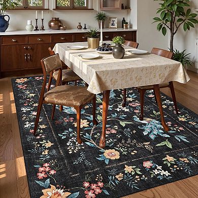ANIXOL Peacock Floral Washable Area Rug