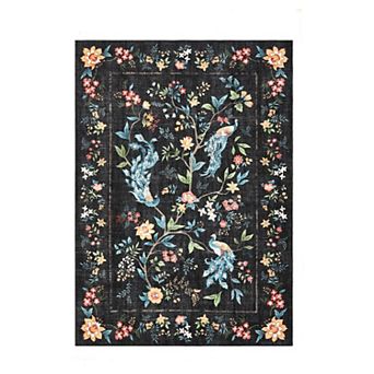 ANIXOL Peacock Floral Washable Area Rug
