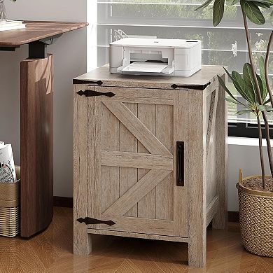 ANIXOL Rustic Barn Door Nightstand with Charging Station