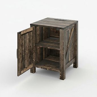 ANIXOL Rustic Barn Door Nightstand with Charging Station