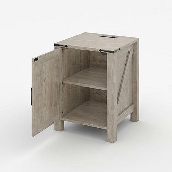 ANIXOL Rustic Barn Door Nightstand with Charging Station