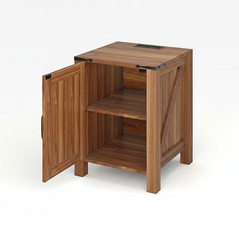 ANIXOL Rustic Barn Door Nightstand with Charging Station