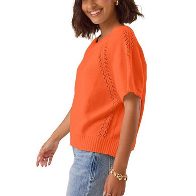 Women Casual Knit Crochet Top Short Sleeve Crew Neck Loose Fit Pullover Sweater Knitted Blouse