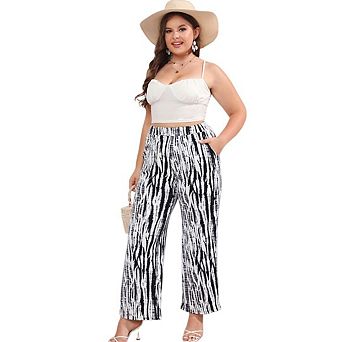 Women's Graphic Casual Wide Leg Pants Tie Front Elastic Waist Vacation Palazzo Trousers