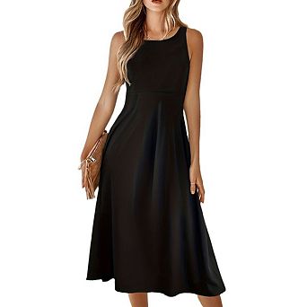 Womens Casual Sleeveless Tank Midi Dress Solid Colour Aline Stretch Tank Flowy Long Dresses