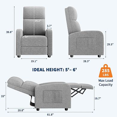 ANIXOL Push-Back Manual Recliner Chair with Side Pocket and Padded Cushions