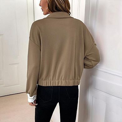 Women Bomber Jackets Trendy Cropped Coats Button Down Casual Varsity Jacket