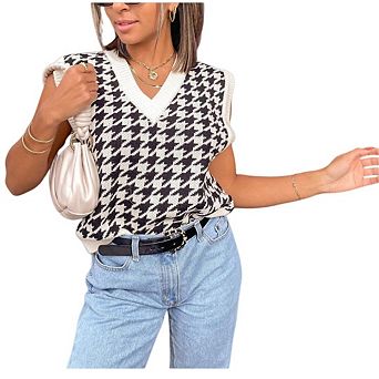 Women's Oversized V Neck Knit Sweater Vest Tunic Sleeveless Pullover Top