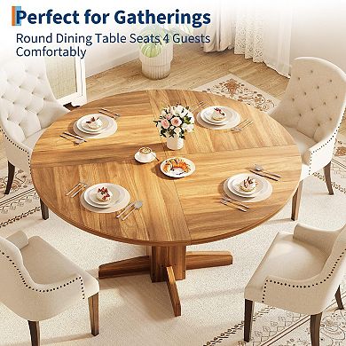 Round Dining Table for 4-6 People, 47" Wood Kitchen Table with Sturdy Pedestal Base,table only