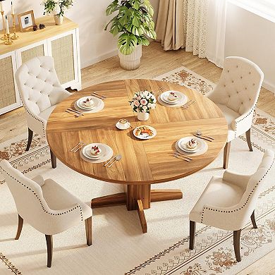 Round Dining Table for 4-6 People, 47" Wood Kitchen Table with Sturdy Pedestal Base,table only