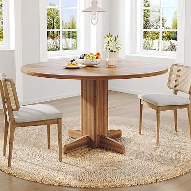 Round Dining Table for 4-6 People, 47" Wood Kitchen Table with Sturdy Pedestal Base,table only