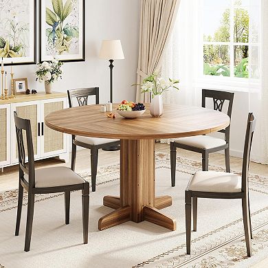 Round Dining Table for 4-6 People, 47" Wood Kitchen Table with Sturdy Pedestal Base,table only