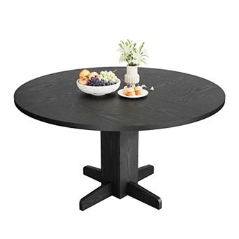 Round Dining Table for 4-6 People, 47" Wood Kitchen Table with Sturdy Pedestal Base,table only