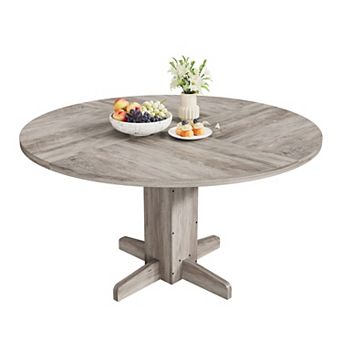 Round Dining Table for 4-6 People, 47" Wood Kitchen Table with Sturdy Pedestal Base,table only