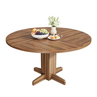 Round Dining Table for 4-6 People, 47" Wood Kitchen Table with Sturdy Pedestal Base,table only
