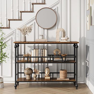 ANIXOL Rustic 3-Tier Console Table with Storage Shelves