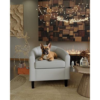 ANIXOL Faux Leather Barrel Accent Chair with Removable Cushion