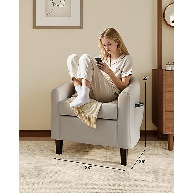 ANIXOL Faux Leather Barrel Accent Chair with Removable Cushion