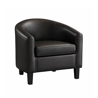 ANIXOL Faux Leather Barrel Accent Chair with Removable Cushion