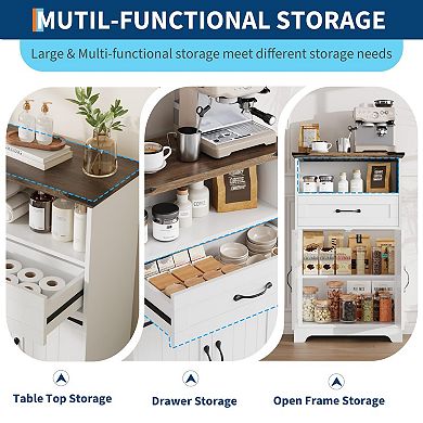 ANIXOL Farmhouse Freestanding Storage Cabinet with Doors, Drawer and Open Shelf
