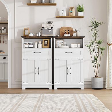 ANIXOL Farmhouse Freestanding Storage Cabinet with Doors, Drawer and Open Shelf
