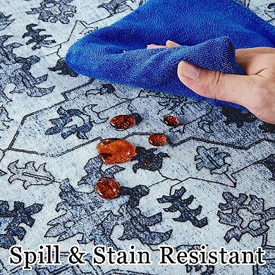 Entryway Runner Rug Washable Vintage Low Pile Lightweight Stain Resistant Carpet