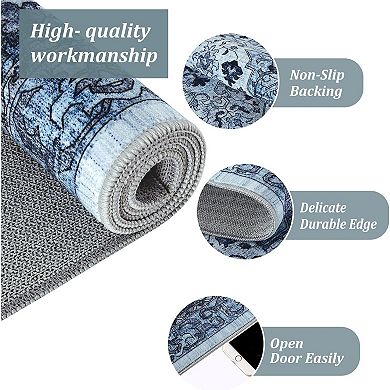 Entryway Runner Rug Washable Vintage Low Pile Lightweight Stain Resistant Carpet