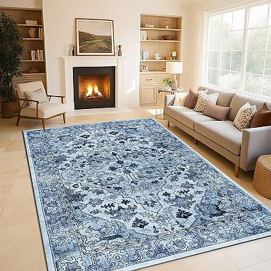 Entryway Runner Rug Washable Vintage Low Pile Lightweight Stain Resistant Carpet