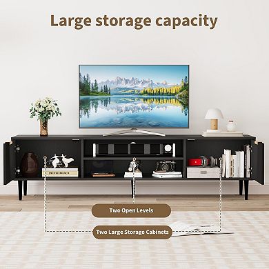 ANIXOL Modern Fluted TV Stand with Storage Cabinets
