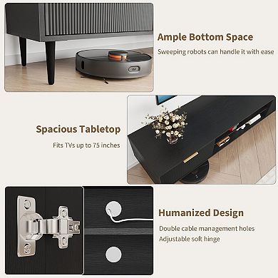 ANIXOL Modern Fluted TV Stand with Storage Cabinets
