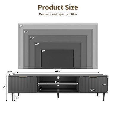 ANIXOL Modern Fluted TV Stand with Storage Cabinets