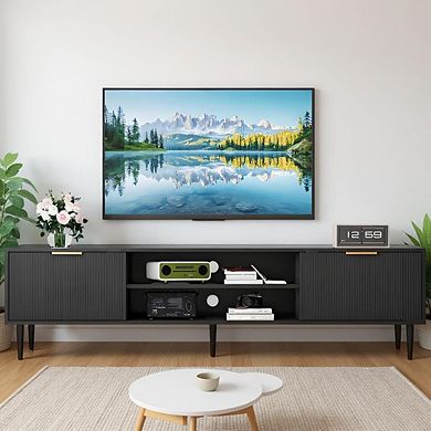 ANIXOL Modern Fluted TV Stand with Storage Cabinets
