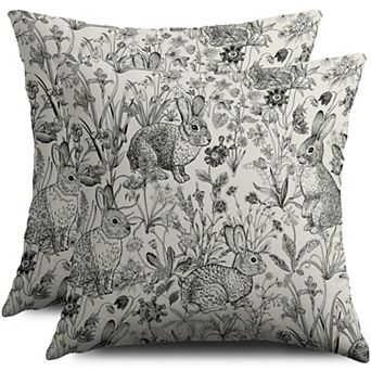 2 pc Easter Spring Vintage Rabbit Floral Throw Pillow Covers
