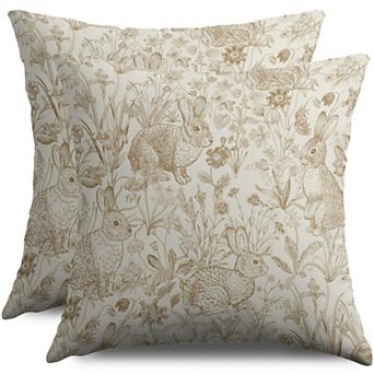 2 pc Easter Spring Vintage Rabbit Floral Throw Pillow Covers