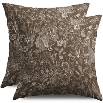 2 pc Easter Spring Vintage Rabbit Floral Throw Pillow Covers