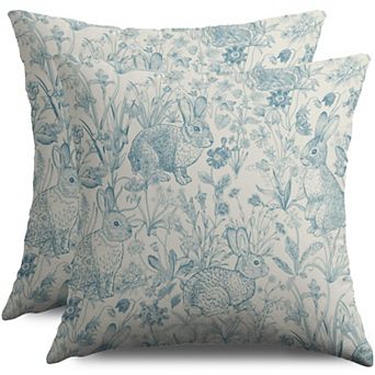 2 pc Easter Spring Vintage Rabbit Floral Throw Pillow Covers