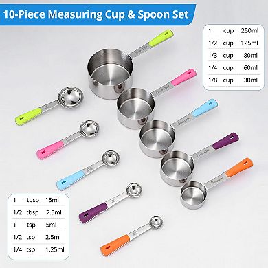 10 Piece Stainless Steel Measuring Cups and Spoons Set