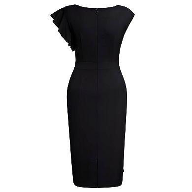 Classic Black Ruffle Sleeve Vintage Pencil Party Dress