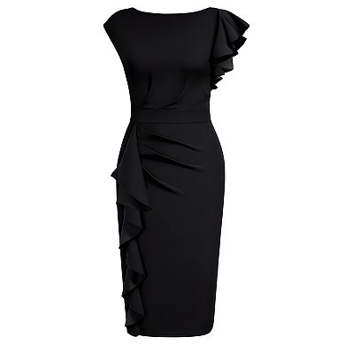Classic Black Ruffle Sleeve Vintage Pencil Party Dress