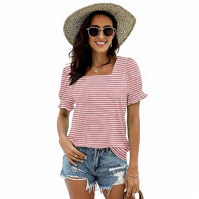 Women's Ruffle Trim Square Neck Tee