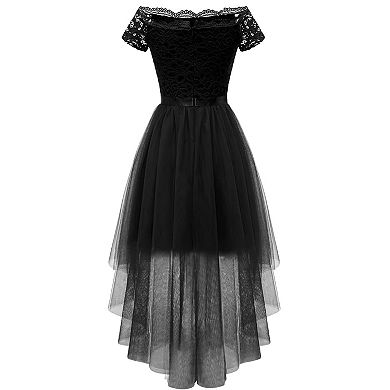 Elegant Off-Shoulder Lace Hi-Lo Dress