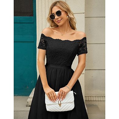 Elegant Off-Shoulder Lace Hi-Lo Dress