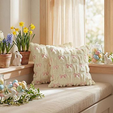 2pcs Easter Rabbit Embroidered Plush Jacquard Throw Pillow Covers