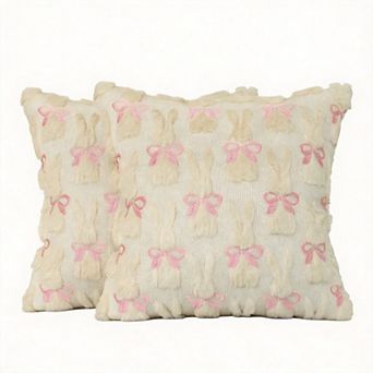 2 pc Easter Rabbit Embroidered Plush Jacquard Throw Pillow Covers