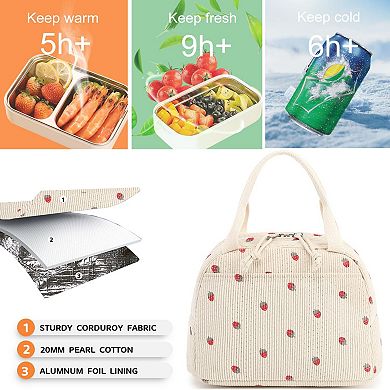 10L Corduroy Lunch Tote Insulated Reusable Cooler Work Picnic