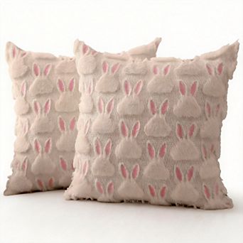 2 pc Easter Rabbit Plush Jacquard Throw Pillow Covers Holiday Decor