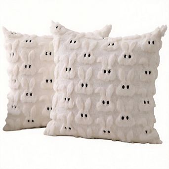 2 pc Easter Rabbit Plush Jacquard Throw Pillow Covers Holiday Decor