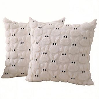 2 pc Easter Rabbit Plush Jacquard Throw Pillow Covers Holiday Decor